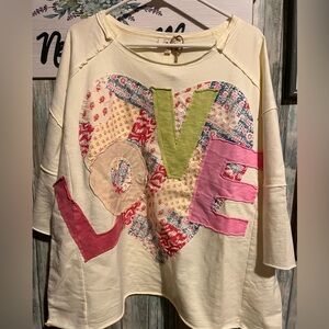 Sage +Fig L Colorful Love Patchwork Top